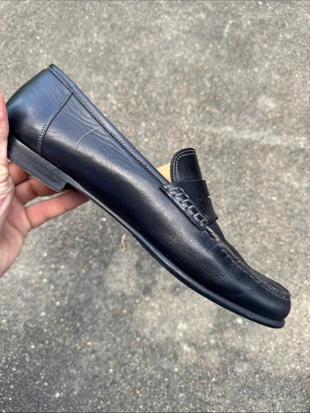Santoni Black Leather Penny Loafers Size 11.5D - Made In Italy